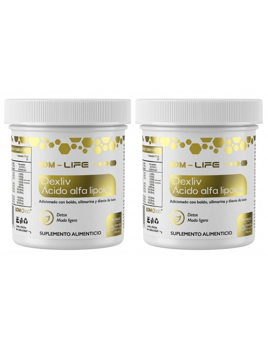 Dexliv ácido alfa lipoico bdm life 120 cápsulas apoyo hepático y antioxidante con glutation y ácido alfa lipoico de Dexliv ácido alfa lipoico bdm life 120 cápsulas apoyo hepático y antioxidante con glutation y ácido alfa lipoico de